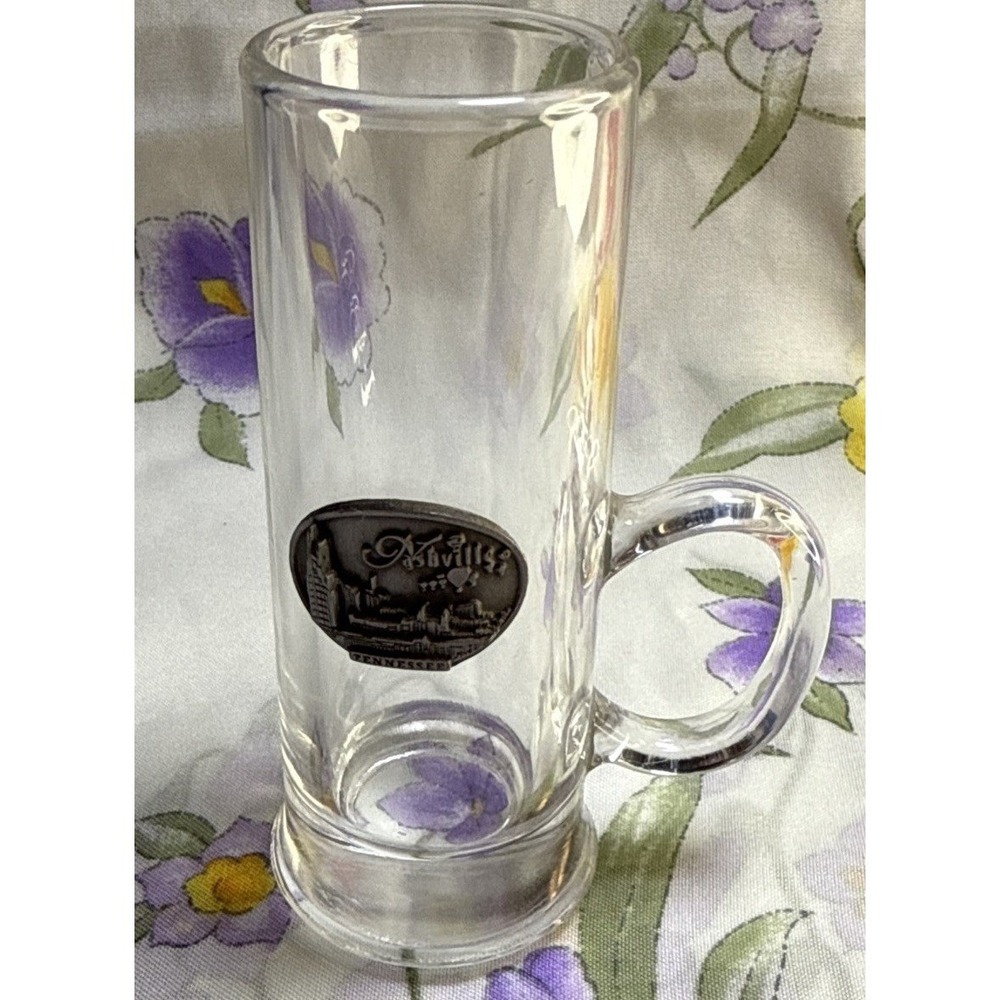 Vintage Nashville Tennessee Shot Glass 4" Clear Glass Mug Handle Souvenir